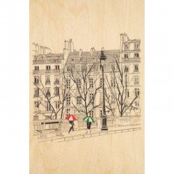 Carte postale en bois "Paris Parapluies" - Woodhi