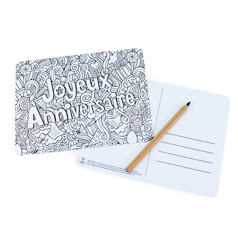 Carte postale Anniversaire à colorier - Agent Paper Carte postale Anniversaire à colorier - Agent Paper