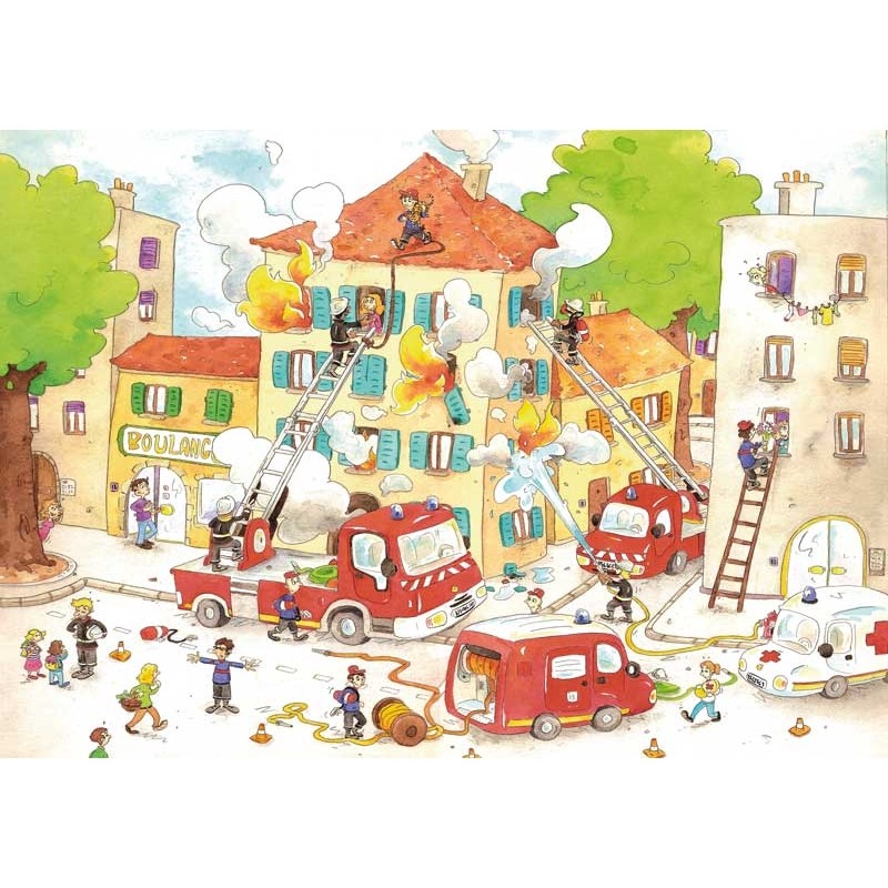 Puzzle 50 Pièces "Les Pompiers" - Découpé à la Main - Puzzle Michèle Wilson