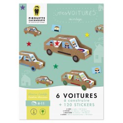 6 Voitures à Fabriquer + 120 Stickers - Pirouette Cacahouète