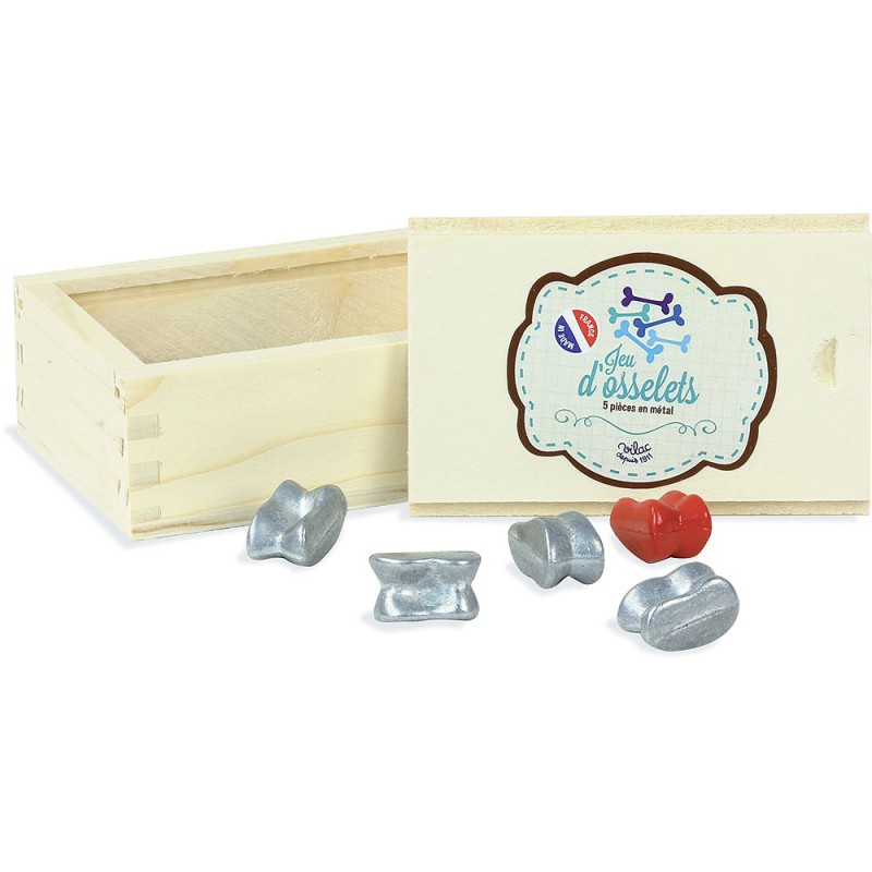 Jeu D'Osselets Jeujura - 5 Pièces En Métal - Coffret Bois - Fabriqué En France - Règles Incluses - Dès 3 Ans