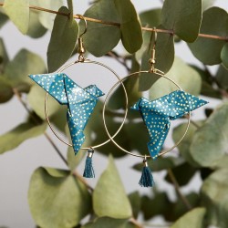 Boucles d'oreilles Origami Créoles Colombes Bleues et Or - La Petite Fabrique d'Estelle