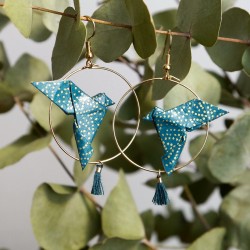 Boucles d'oreilles Origami Créoles Colombes Bleues et Or