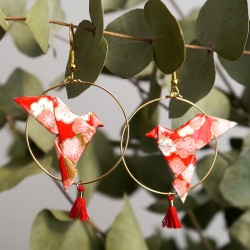 Boucles d'oreilles Origami Créoles Colombes Rouges - La petite fabrique d'Estelle
