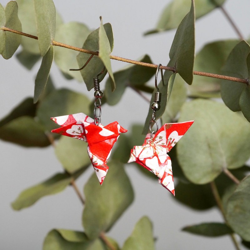 Boucles d'oreilles Origami Colombes Rouges - La petite fabrique d'Estelle
