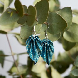 Boucles d'oreilles Origami Feuilles Bleues - La Petite fabrique d'Estelle