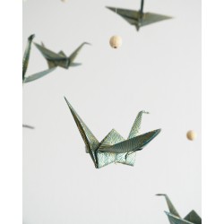 Mobile Origami Oiseaux Bleus et Or - Détail