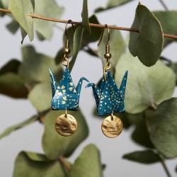 Boucles d'oreilles Origami Grues Bleues