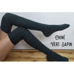 Chaussettes  Mi-cuisse "Cancan" Vert (Issues De Chaussettes Recyclées!) - Chaussettes orphelines