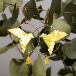 Boucles d'oreilles Origami Créoles Colombes jaune