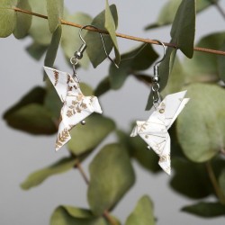 Boucles d'oreilles Origami couple de Colombes blanc et or