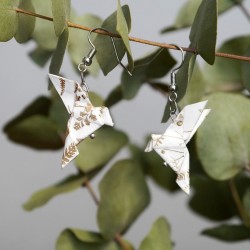 Boucles d'oreilles Origami Colombes blanc et or