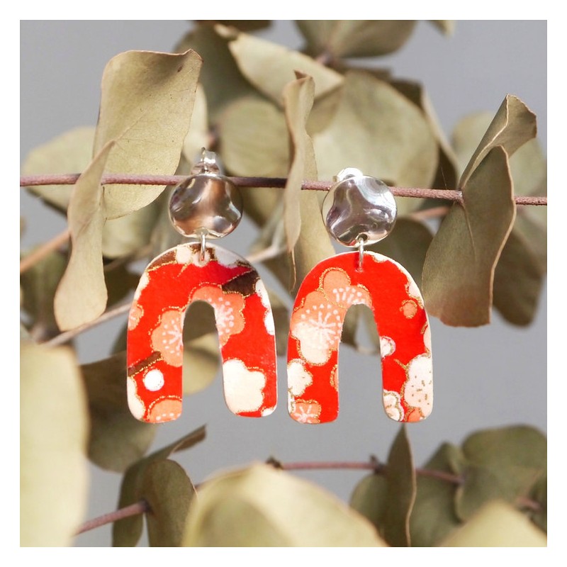 Boucles d'oreilles Origami "Niji" rouge fleuri
